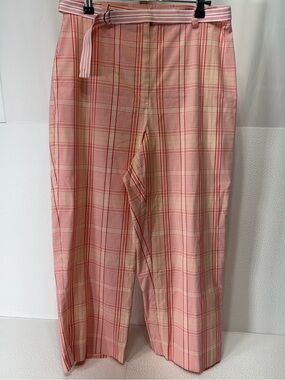 Pink Plaid Cropped Trousers with Belt 1750